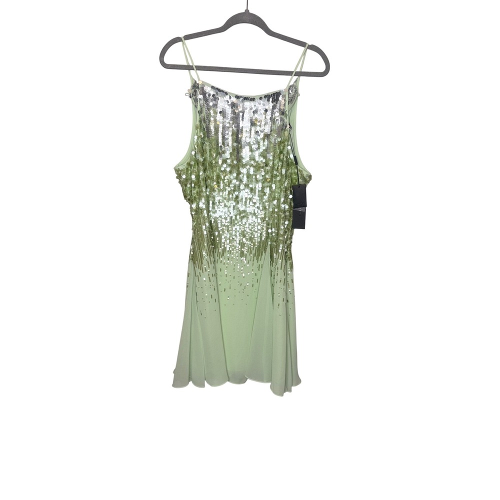 NWT Halston Heritage Mint Green Silver Sequin Cocktail Dress Size 14 MSRP $495